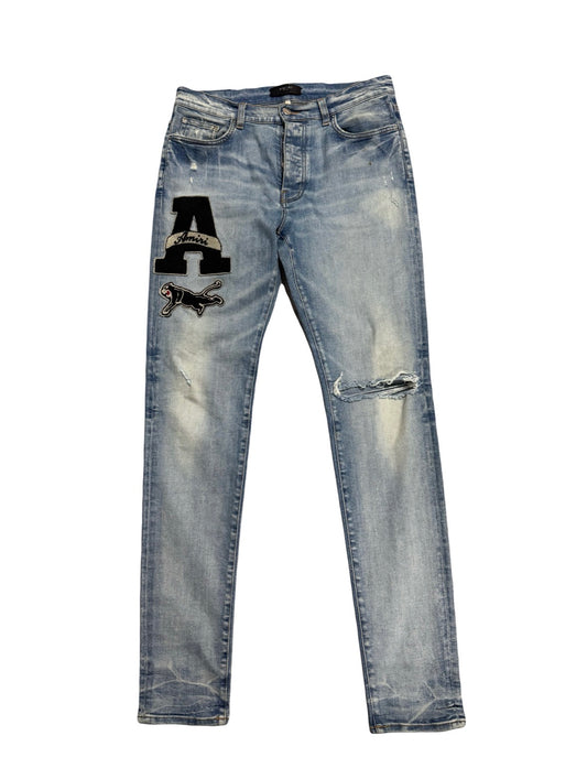 Amiri Jeans Varsity Panther Patch Clay Indigo (PREOWNED)