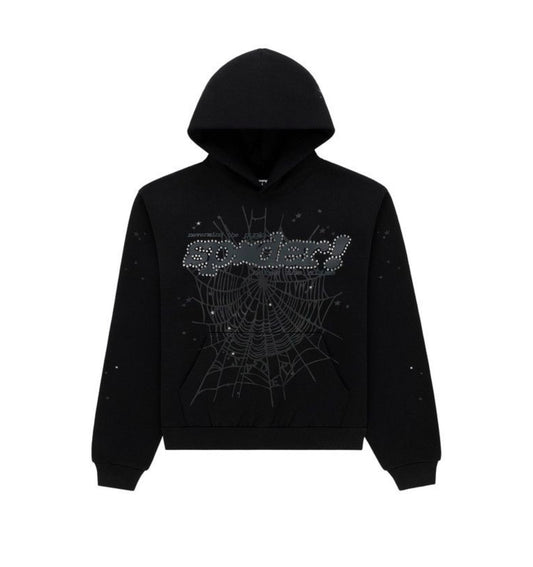 Sp5der Punk V2 Rhinestone Hoodie Black