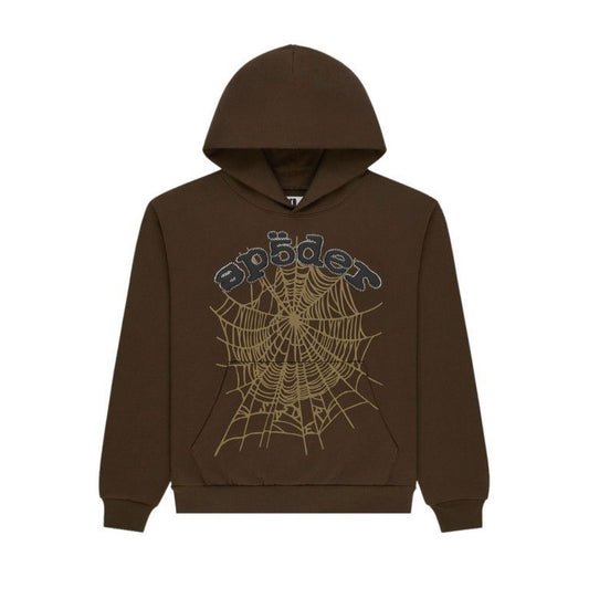 Sp5der OG Web Rhinestone Hoodie Brown