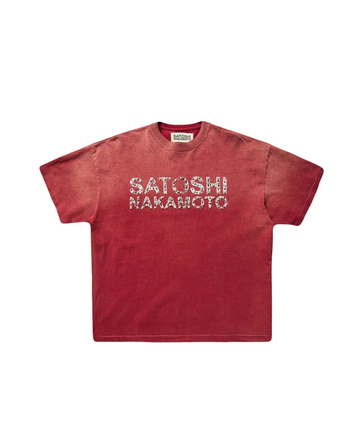 Satoshi Nakamoto Pearl Studded Logo T-Shirt Burgundy