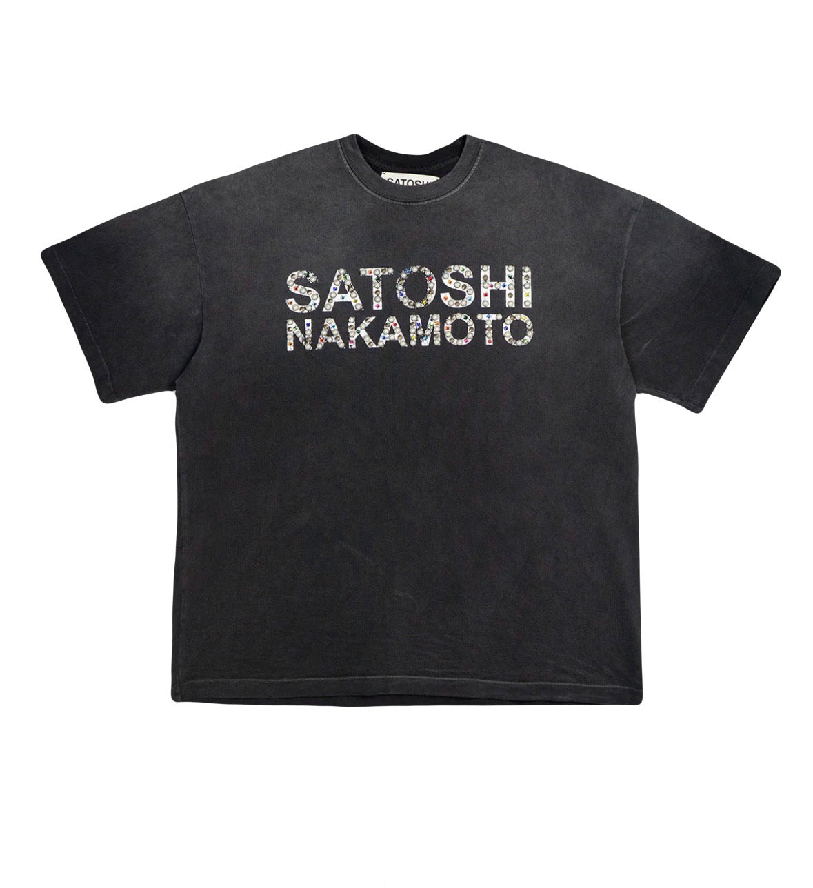 Satoshi Nakamoto Pearl Studded Logo T-Shirt Black