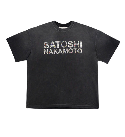 Satoshi Nakamoto Pearl Studded Logo T-Shirt Black