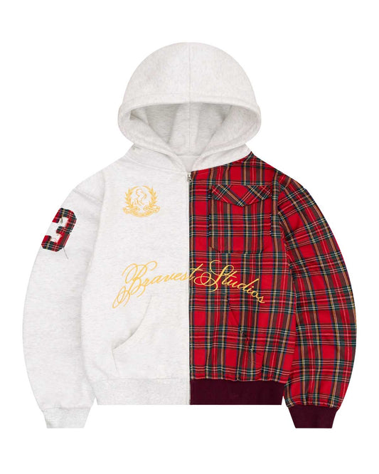 Bravest Studios Half Plaid Zip-Up Grey