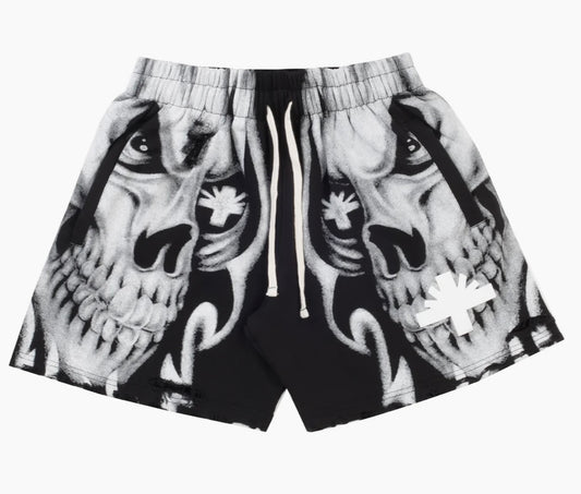 Vertabrae Skull Face Shorts Black/White