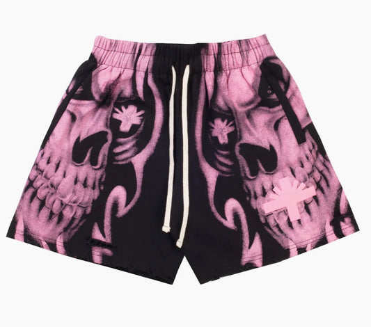 Vertabrae Skull Face Shorts Black/Pink