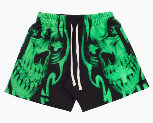 Vertabrae Skull Face Shorts Black/Green