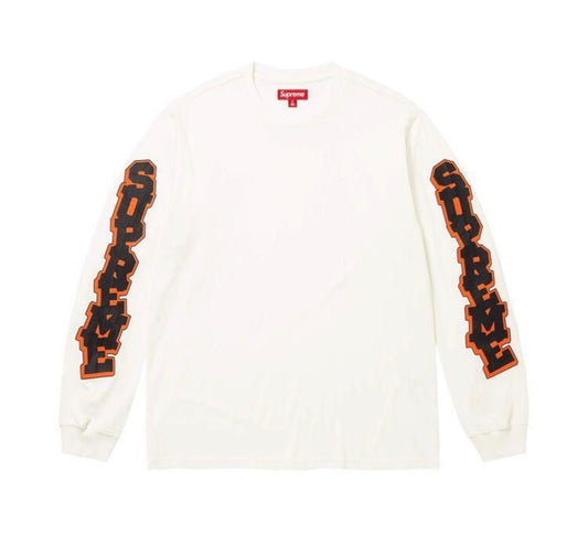 Supreme Cracked Sleeve Long Sleeve Washed White