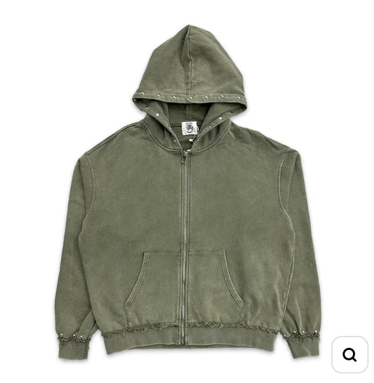 Saint Vanity French Terry Studded Zip-Up Green