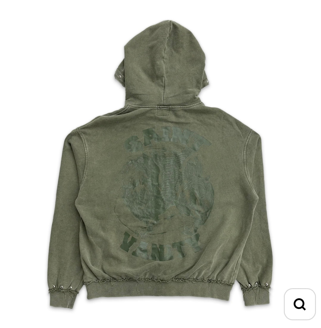 Saint Vanity French Terry Studded Zip-Up Green