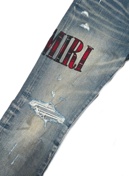 Amiri Jeans Core Logo Red/Black Flannel Patch