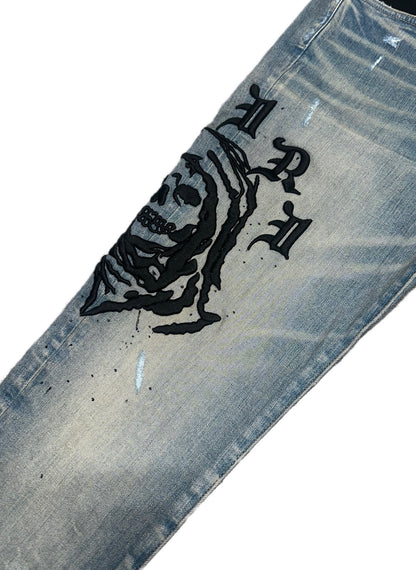 Amiri Jeans Wes Lang Reaper Logo Clay Indigo