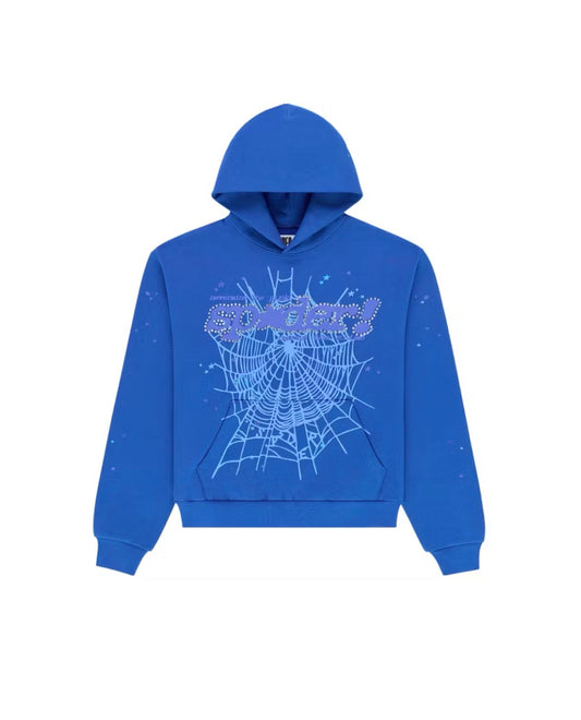Sp5der Rhinestone Punk V2 Hoodie Blue