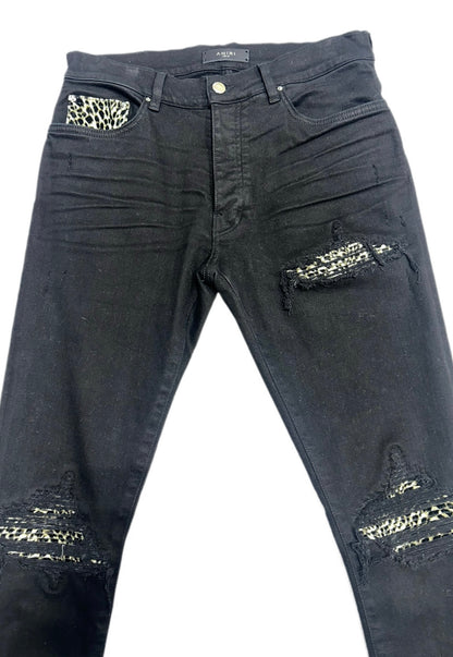 Amiri Jeans MX1 Black Leopard Patch