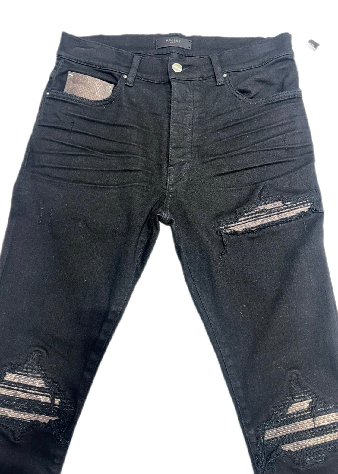 Amiri Jeans MX1 Black Snakeskin Patch
