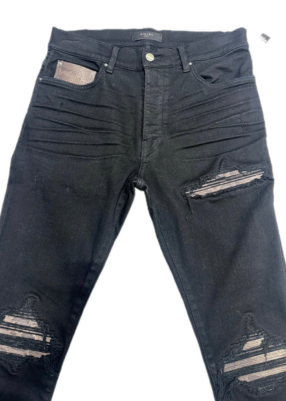 Amiri Jeans MX1 Black Snakeskin Patch