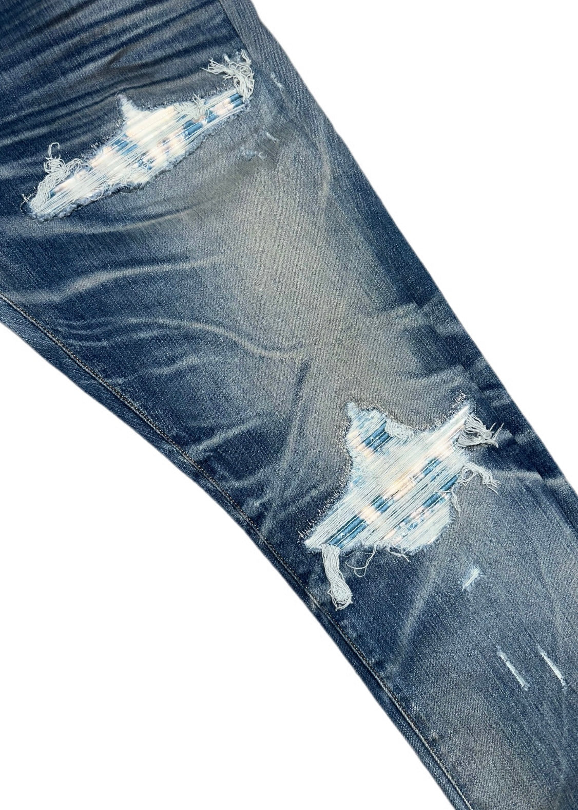Amiri Jeans MX1 Bleached MA Paisley Honeycomb Indigo
