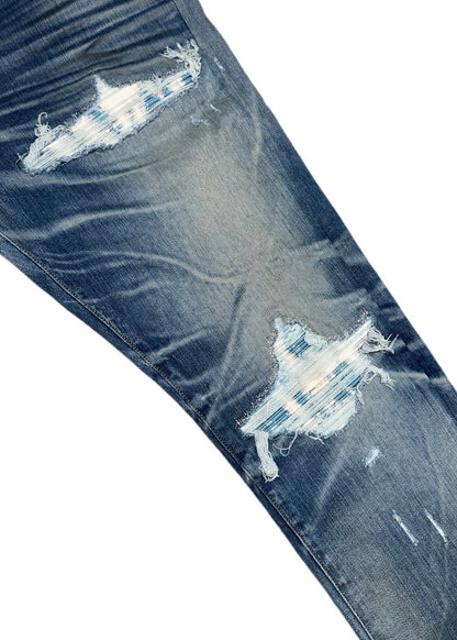 Amiri Jeans MX1 Bleached MA Paisley Honeycomb Indigo