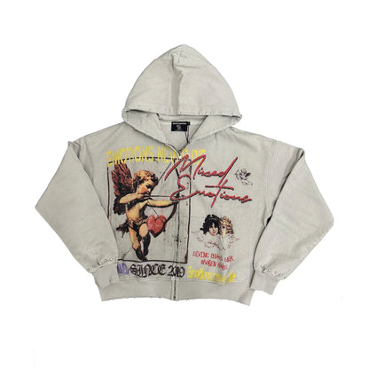 Mixed Emotion Broken Halo Zip-Up Grey