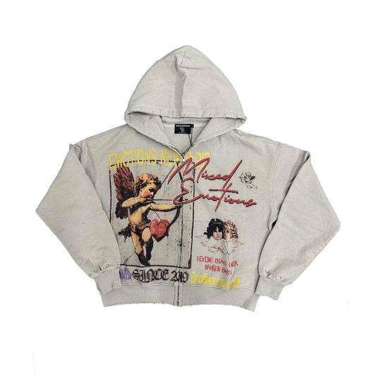 Mixed Emotion Broken Halo Zip-Up Grey