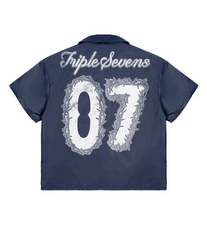 Triple Sevens Nylon Button Up Blue