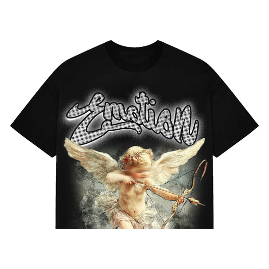 Mixed Emotion Angel Rhinestone T-Shirt Black