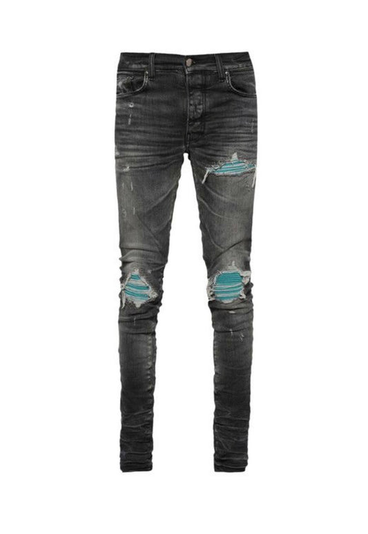 Amiri Jeans MX1 Ultrasuede Teal Patch Storm Grey