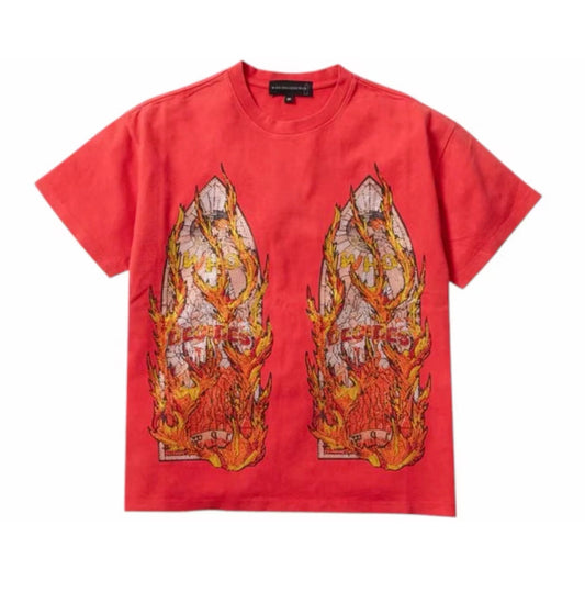 Who Decides War Rhinestone Flame Glass T-Shirt Red