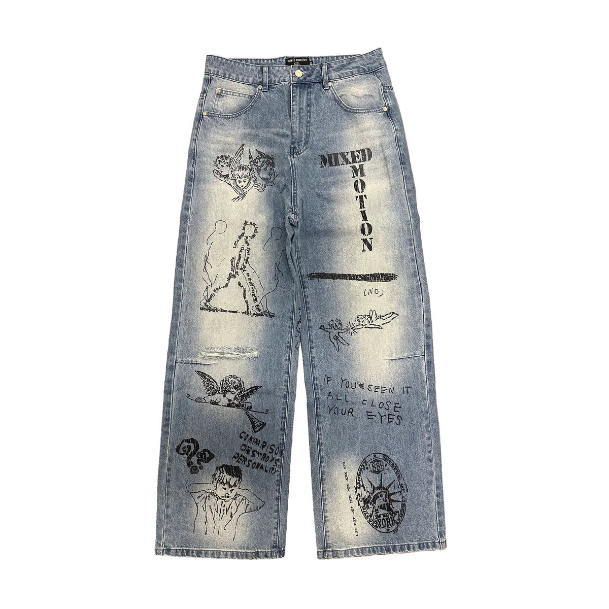 Mixed Emotion Canvas Jeans Blue