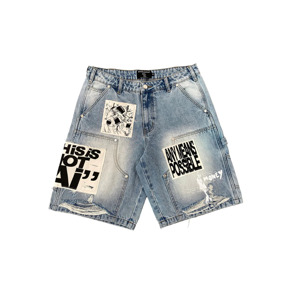 Mixed Emotion AI Jean Shorts Blue