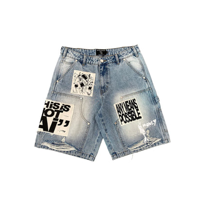 Mixed Emotion AI Jean Shorts Blue