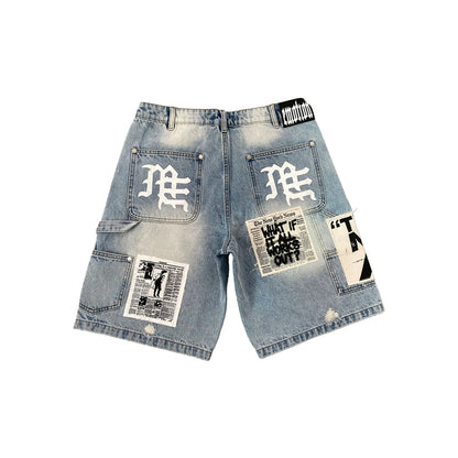 Mixed Emotion AI Jean Shorts Blue