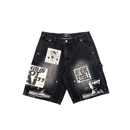 Mixed Emotion AI Jean Shorts Black