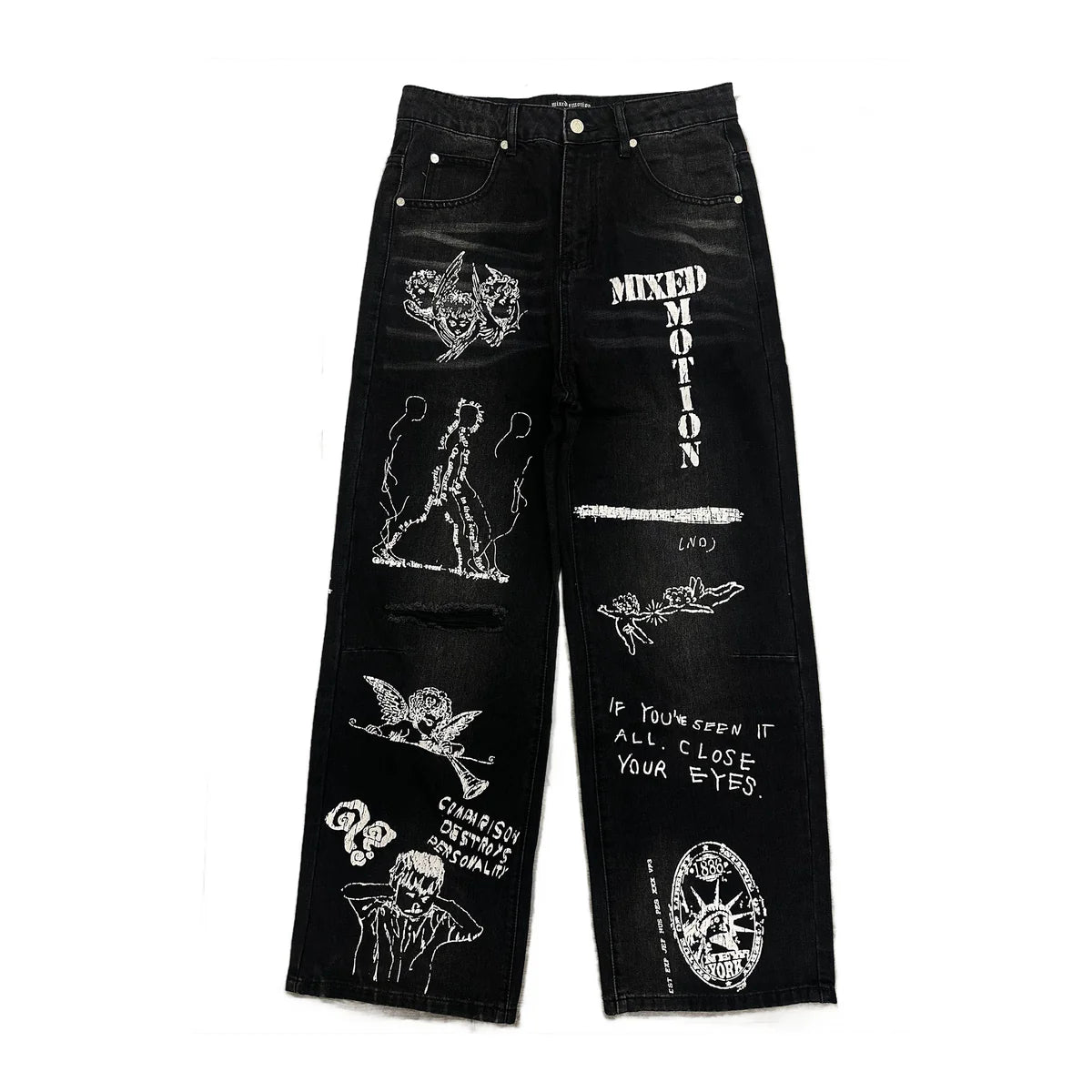 Mixed Emotion Canvas Jeans Black