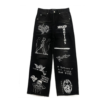 Mixed Emotion Canvas Jeans Black