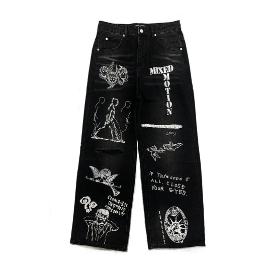 Mixed Emotion Canvas Jeans Black