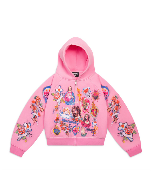 Righteous Risen King Cropped Zip-Up Pink