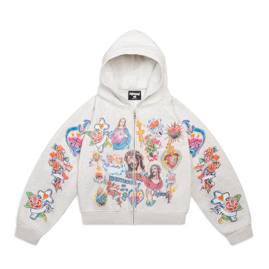 Righteous Risen King Cropped Zip-Up Grey