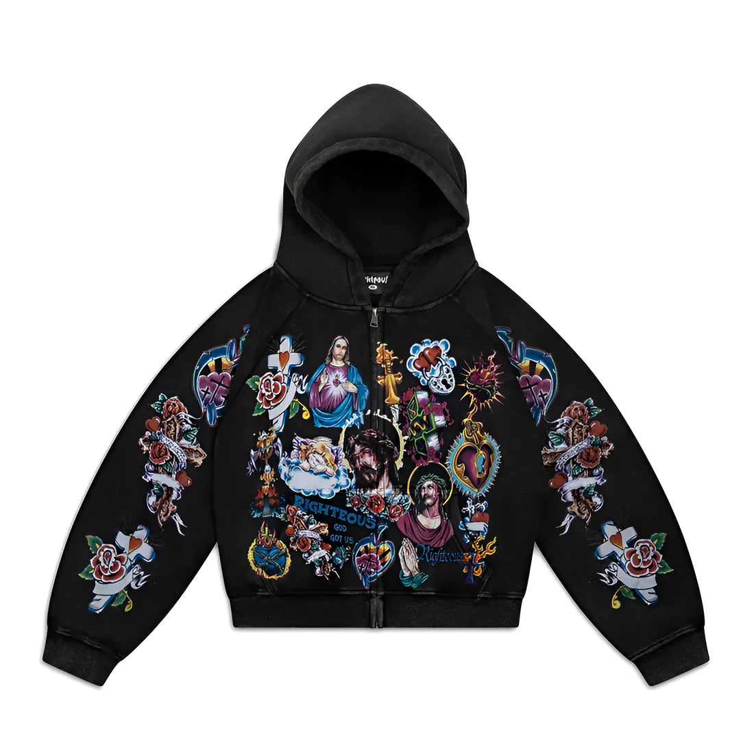 Righteous Risen King Cropped Zip-Up Black