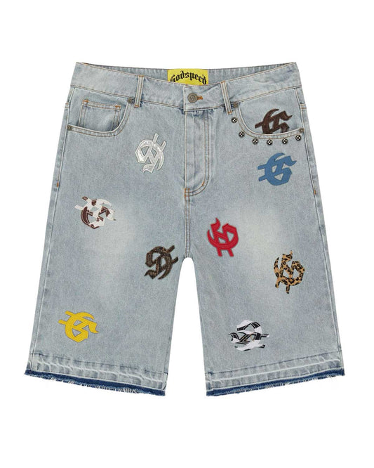 Godspeed Infinity Multi Color Jean Shorts Blue