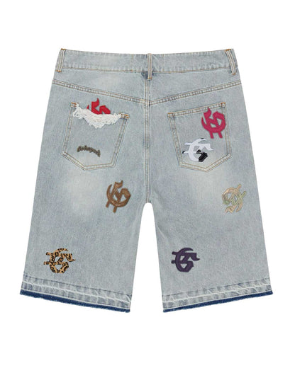 Godspeed Infinity Multi Color Jean Shorts Blue