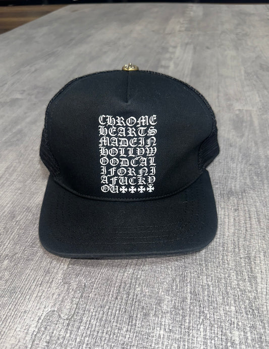 Chrome Hearts Eyechart Trucker Hat Black/White (PREOWNED)