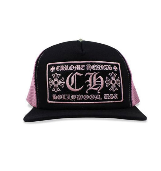 Chrome Hearts CH Hollywood Trucker Hat Black/Pink