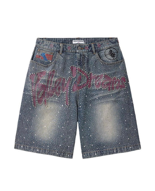 Vale Forever Iced Out Jean Shorts Mid Blue