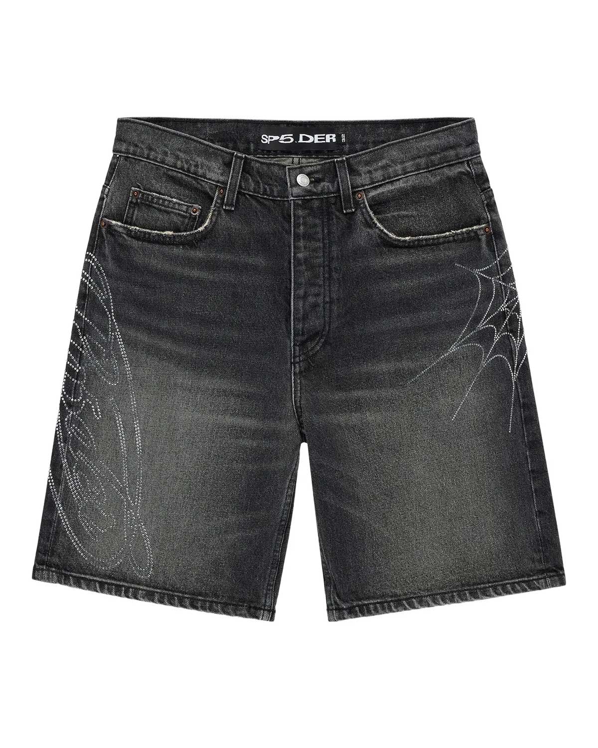Sp5der Script Web Jean Shorts Black