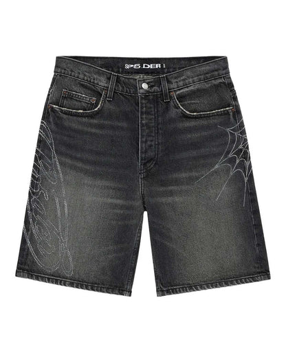 Sp5der Script Web Jean Shorts Black