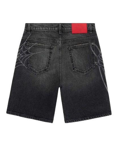 Sp5der Script Web Jean Shorts Black