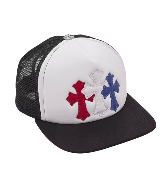 Chrome Hearts Triple Cross Trucker Hat Red White Blue