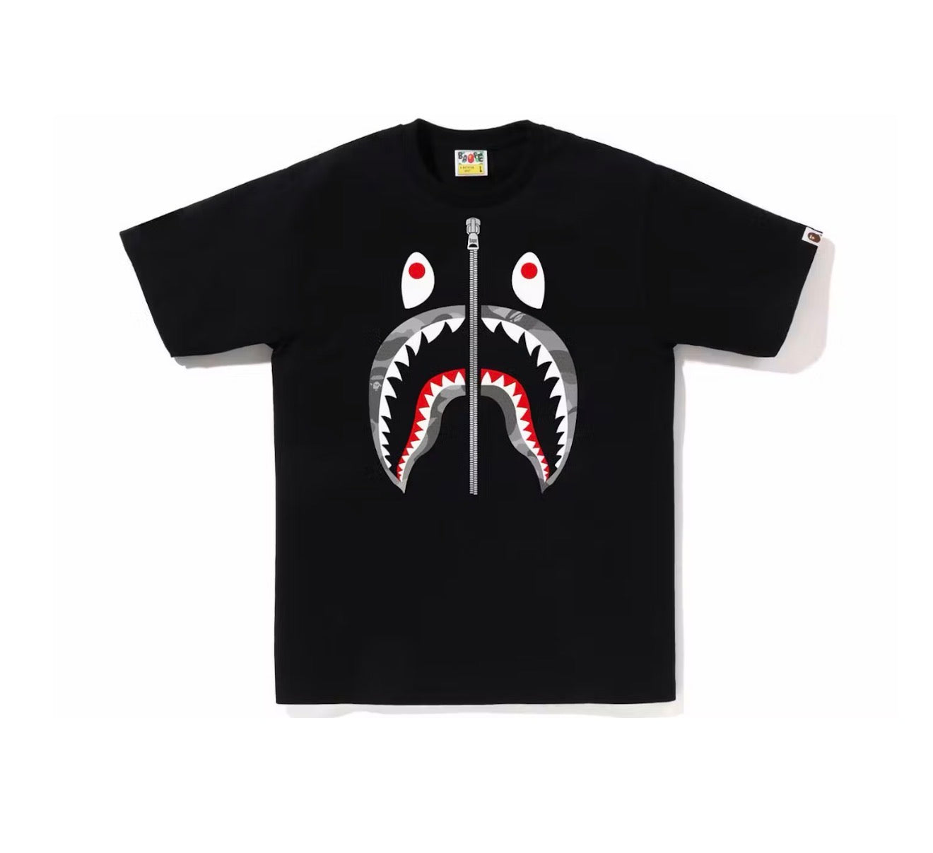 Bape Honeycomb Camo Shark T-Shirt Black/Grey