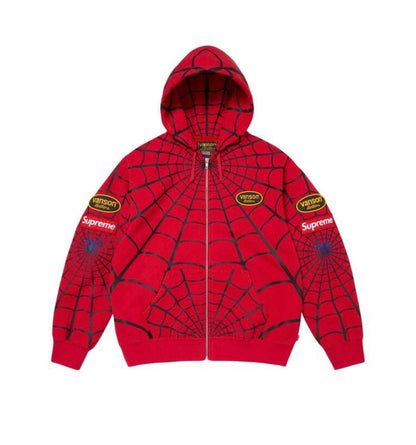 Supreme Vanson Leather Spiderman Zip-Up Red