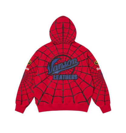 Supreme Vanson Leather Spiderman Zip-Up Red